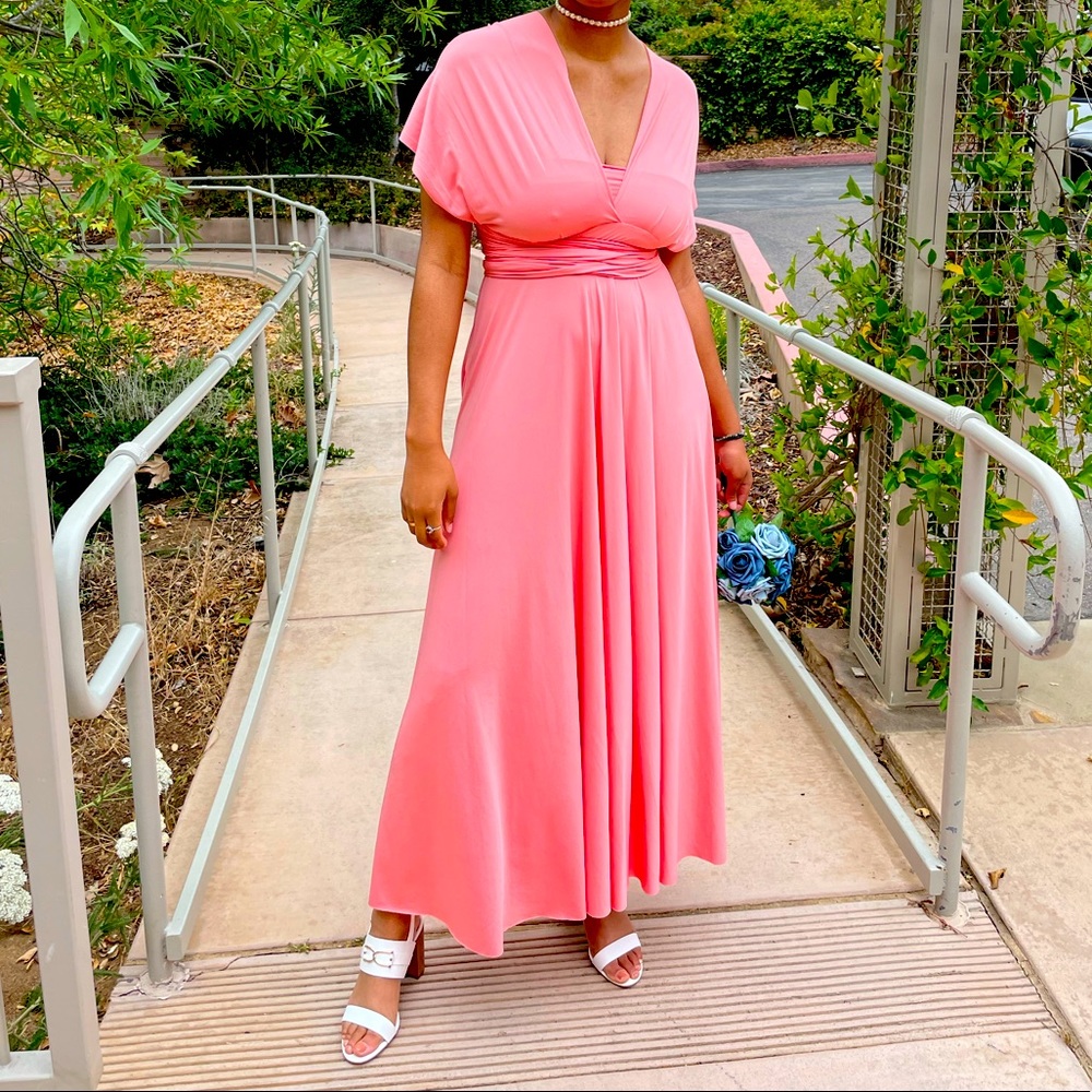 72style Infinity Dress Versatile Long Maxi Dress in Coral One Size fits Most